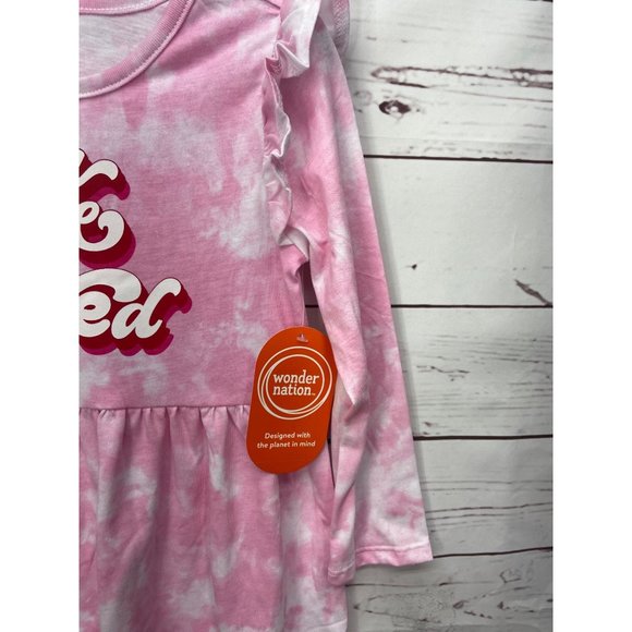 Wonder Nation Pink Tie Dye 3/4 Ruffle Sleeves You Are Loved Girl's Dress Size 4T - Picture 5 of 6